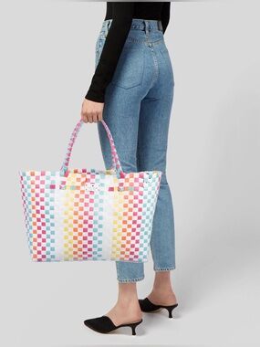 Kate Spade Vibrant Multicolor Large Woven Beach Everyday Summer Tote Bag NEW